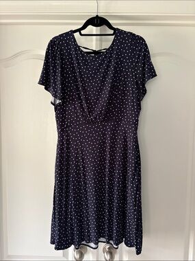 Women's LOFT Navy Polka Dot A-Line Dress